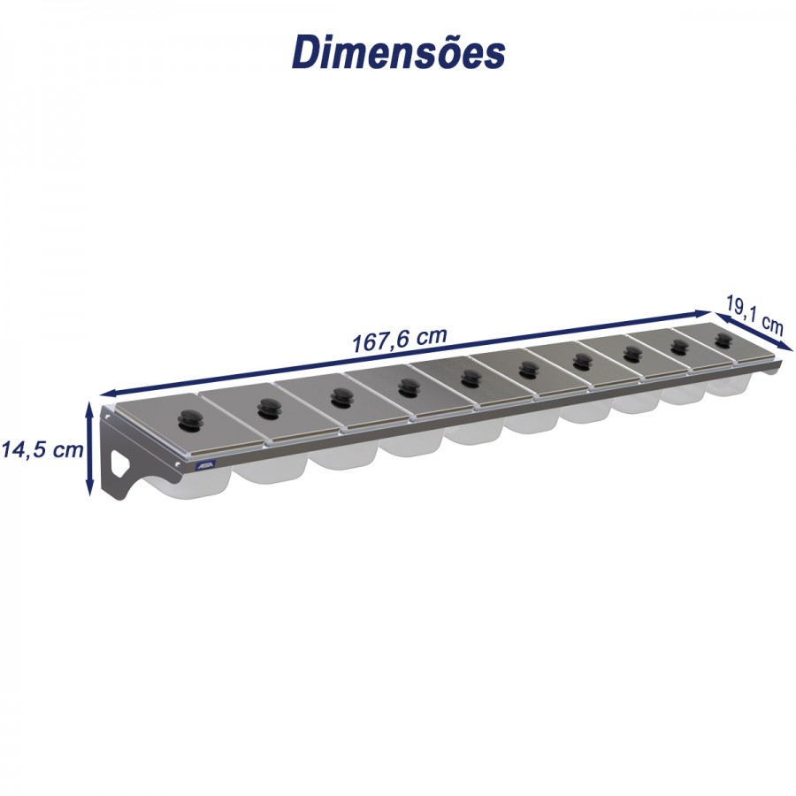 Condimentadora de Parede 10 Cubas Acrílico 1/6 100mm - Aisa